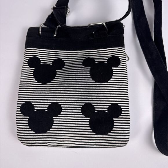 Disney Parks Mickey Mouse Crossbody Purse Black White Stripe Adjustable Bag - Picture 3 of 6